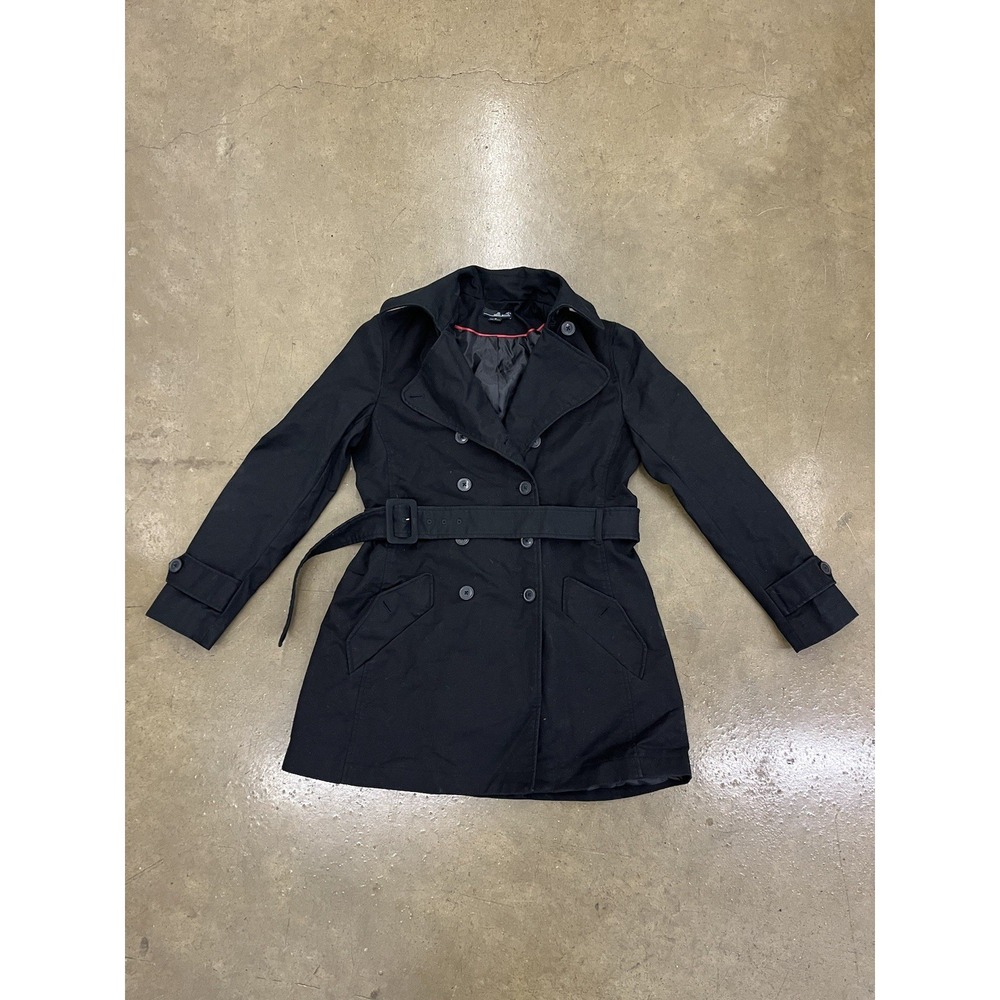 Willi Smith Black Belted Trench Coat Women's 10 Midi Classic Jacket